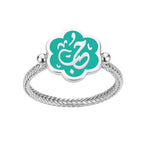 **“Love” Ring in 925 Sterling Silver with Green Accent**