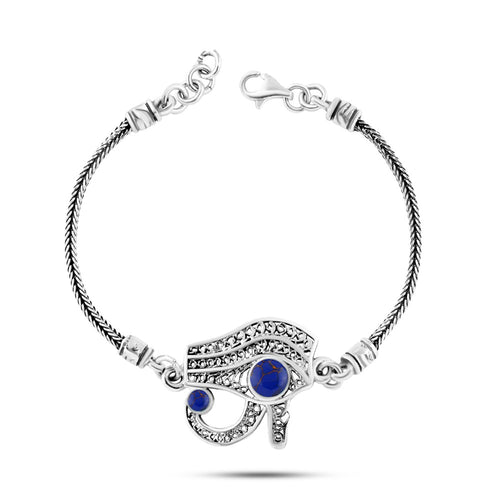 Pharaonic Eye of Horus Bracelet – 925 Silver, Adorned with Blue Lapis Lazuli Stone