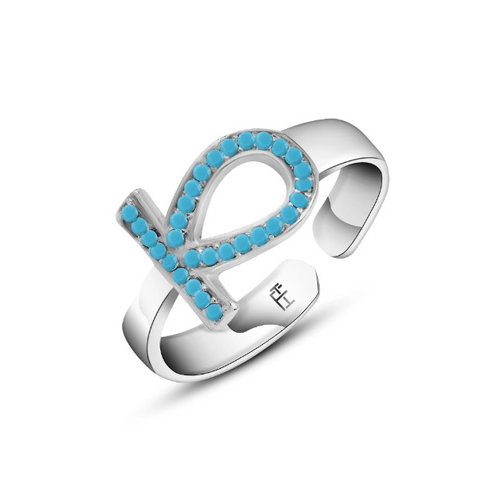 Key of Serenity – 925 Silver Ring Inlaid with Aquamarine