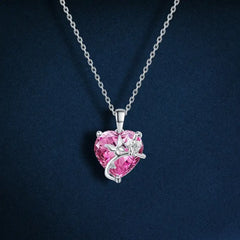A heart and butterfly design Neklace 925 Sterling Silver - Pink - Pink