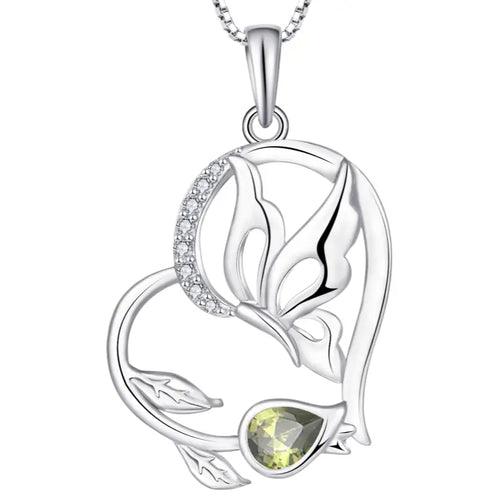 A heart, a tulip flower, and a butterfly - 925 silver necklace