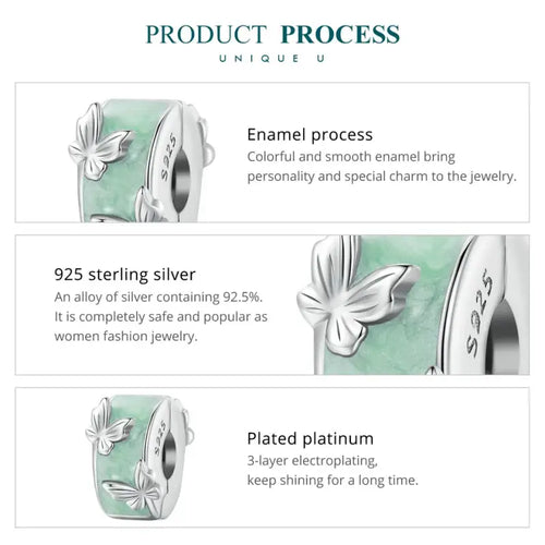 A round butterfly shaped charm - 925 sterling silver - Green