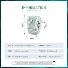A round butterfly shaped charm - 925 sterling silver - Green