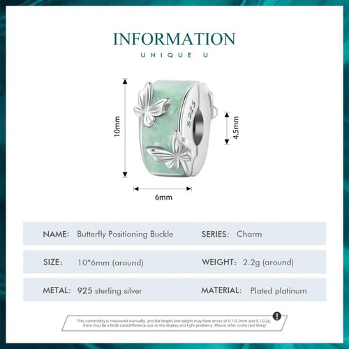A round butterfly shaped charm - 925 sterling silver - Green