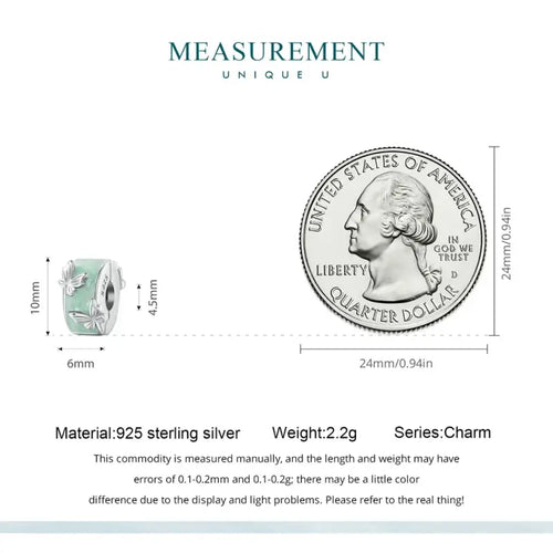 A round butterfly shaped charm - 925 sterling silver - Green