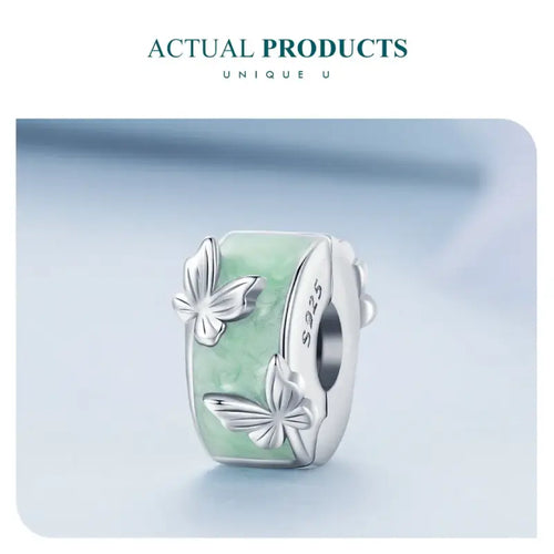 A round butterfly shaped charm - 925 sterling silver - Green