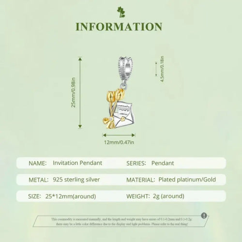 An invitation shaped charm - 925 sterling silver