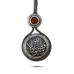 Arabic Silver Keychain with Agate stone - Brown - Keychain