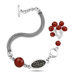 Arabic Women Silver Bracelet Crowned with Agate Stone with love words - Brown