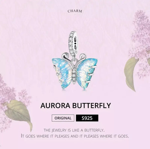 Aurora butterfly 925 Silver Charm - White