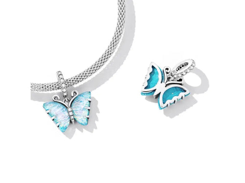 Aurora butterfly 925 Silver Charm - White
