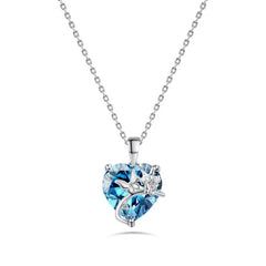 Blue heart and butterfly Neklace 925 Sterling Silver - Blue - NECKLACES