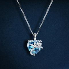 Blue heart and butterfly Neklace 925 Sterling Silver - Blue - NECKLACES