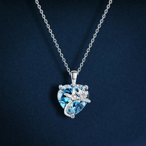Blue heart and butterfly Neklace 925 Sterling Silver - Blue - NECKLACES