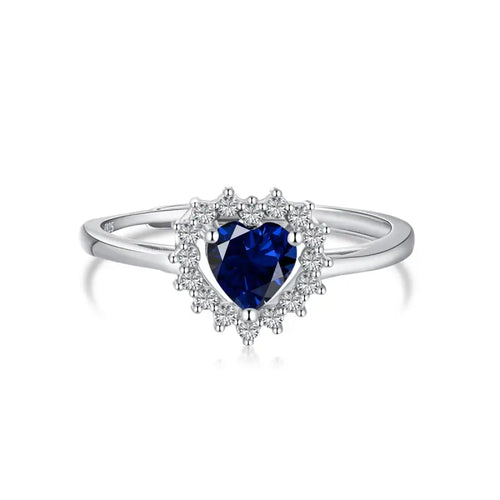 Blue heart Zircon 925 Silver Ring - Blue - Rings