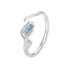 925 sterling silver ring designed with a blue tulip flower opening motif.