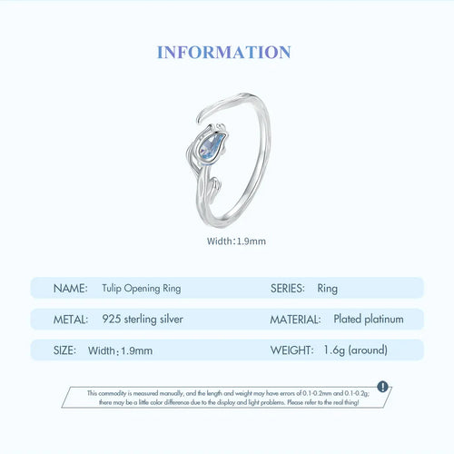 Blue Tulip Flower Opening Ring - 925 sterling silver - fathyibrahim