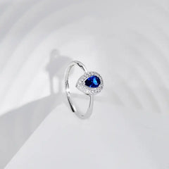 Blue Zircon Pear 925 Silver Ring - Blue - Rings
