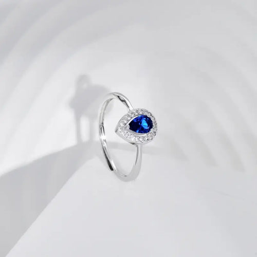 Blue Zircon Pear 925 Silver Ring - Blue - Rings