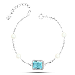 Bracelet with Emerald Cut Zircon & Pearl Bracelet - fathyibrahim
