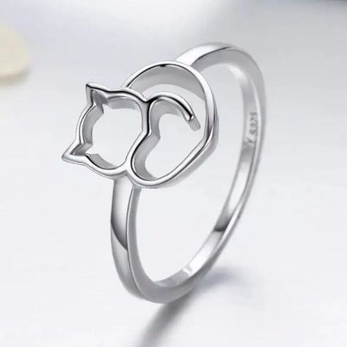 Cat & Heart Ring - 925 sterling silver - Rings