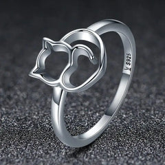Cat & Heart Ring - 925 sterling silver - Rings