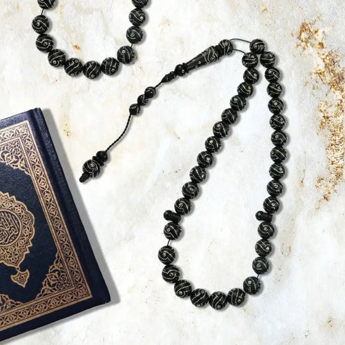 Coke Wood Rosary inlaid with Silver 33 Beads - Rosary