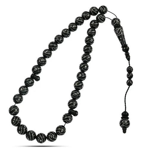 Coke Wood Rosary inlaid with Silver 33 Beads - Rosary