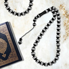 Coke Wood Rosary inlaid with Silver 33 Beads - Black - Multi Color - Rosary