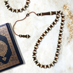 Coke Wood Rosary inlaid with Silver , 33 Beads - fathyibrahim