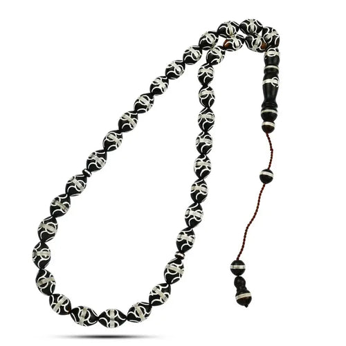 Coke Wood Rosary inlaid with Silver 33 Beads - Multi Color - Rosary