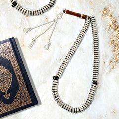 Coke Wood Rosary inlaid with Silver , 33 Beads - fathyibrahim