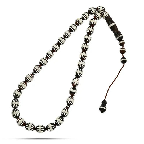 Coke Wood Rosary inlaid with Silver 33 Beads - Multi Color - Rosary