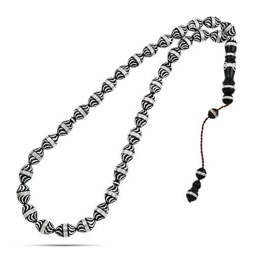 Coke Wood Rosary inlaid with Silver , 33 Beads - fathyibrahim