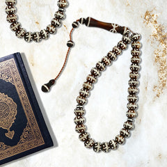 Coke Wood Rosary inlaid with Silver , 33 Beads - fathyibrahim