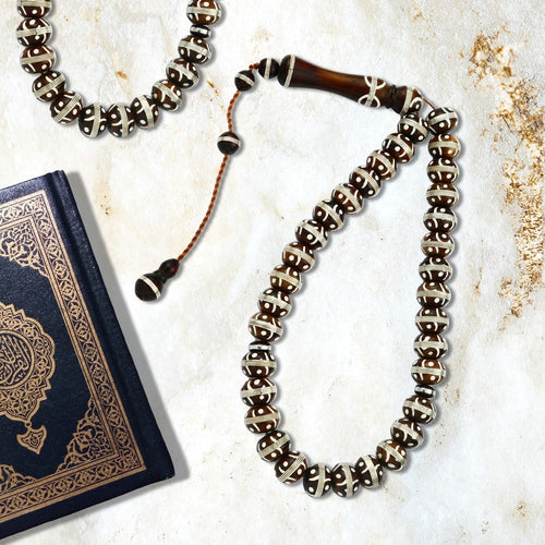 Coke Wood Rosary inlaid with Silver , 33 Beads - fathyibrahim