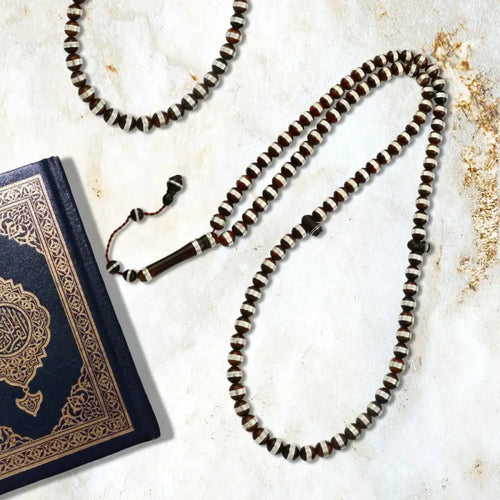 Coke Wood Rosary inlaid with Silver 99 Beads - Brown - Multi Color - Rosary