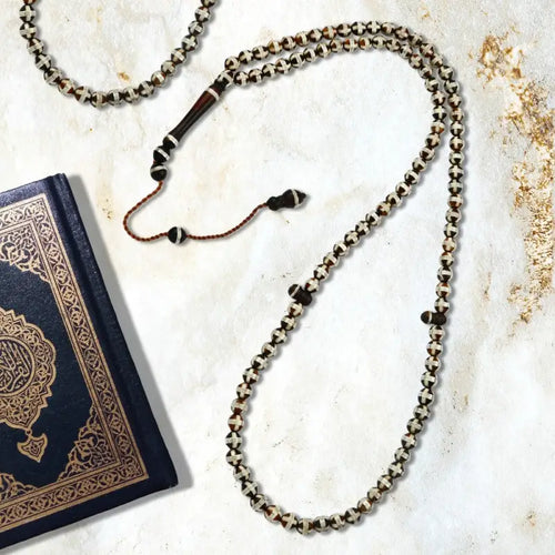 Coke Wood Rosary inlaid with Silver 99 Beads - Brown - Multi Color - Rosary