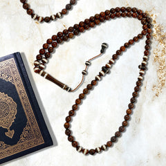 Coke Wood Rosary inlaid with Silver , 99 Beads - fathyibrahim