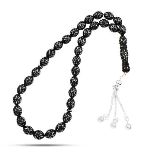 Coke Wood Rosary inlaid with Silver & Turquoise 99 Beads - Multi Color - Rosary