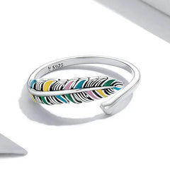Colorful Feather 925 Silver Ring - Multi Color - Rings