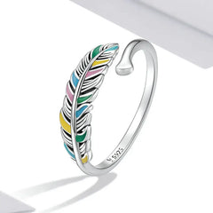 Colorful Feather 925 Silver Ring - Multi Color - Rings
