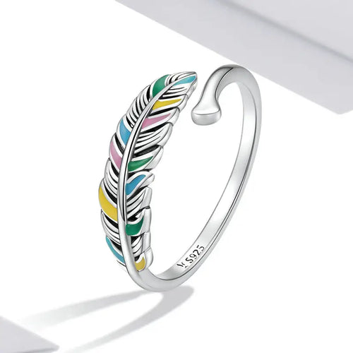 Colorful Feather 925 Silver Ring - Multi Color - Rings