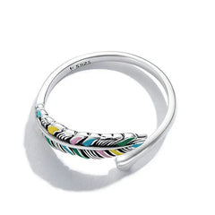 Colorful Feather 925 Silver Ring - Multi Color - Rings