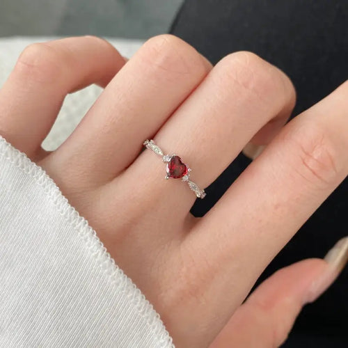 Cute Heart 925 Silver Ring - Red - Rings