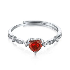 Cute Heart 925 Silver Ring - Red - Rings