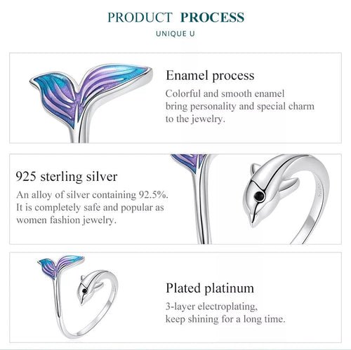 Dolphin 925 Silver Ring - Multi Color - Rings