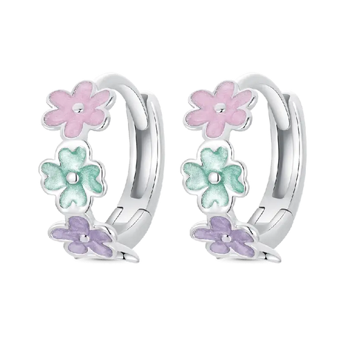 Earrings in the Shape of a Flower - 925 Sterling Silver - Multi Color