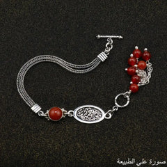 Egyptian Women Silver Bracelet Crowned with Agate Stone - Brown - Bracelets