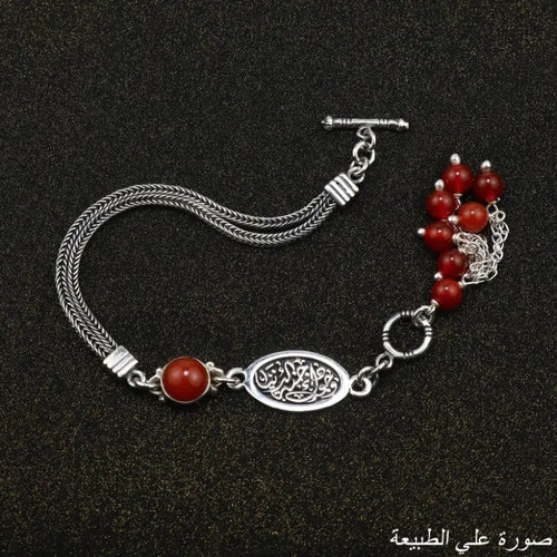 Egyptian Women Silver Bracelet Crowned with Agate Stone - Brown - Bracelets